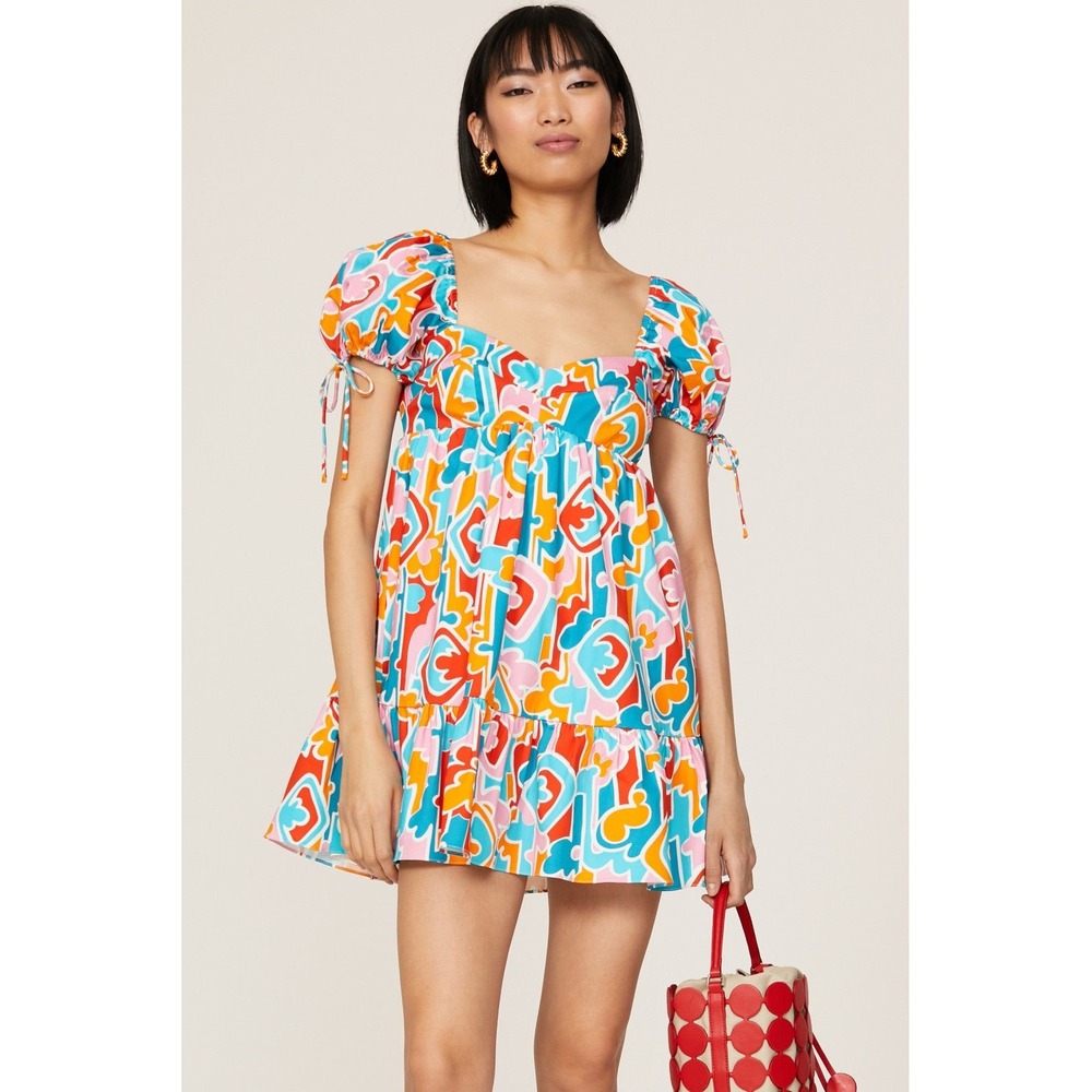 Amanda Uprichard Sicily‎ Mini Dress Short Sleeve Mod Print Dress Size Medium